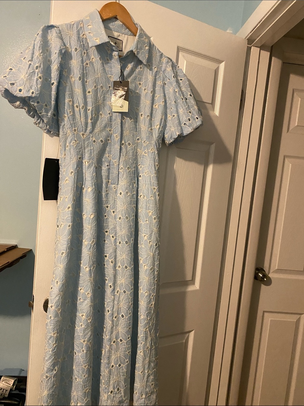 Tuckernuck Pale Blue Eyelet Maxi Dress with Collar